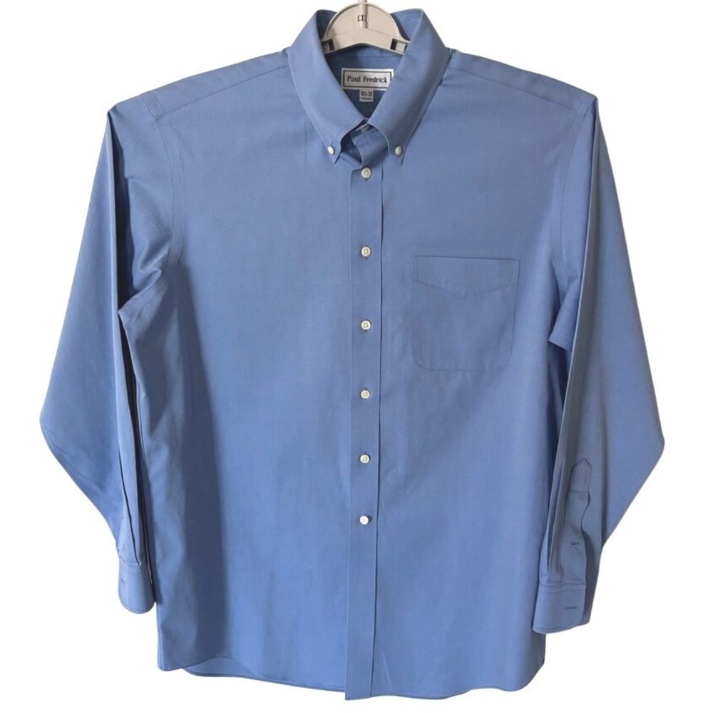 Paul Fredrick Dress Shirt 16.5-35 Blue Button Down Long Sleeve Cotton Oxford